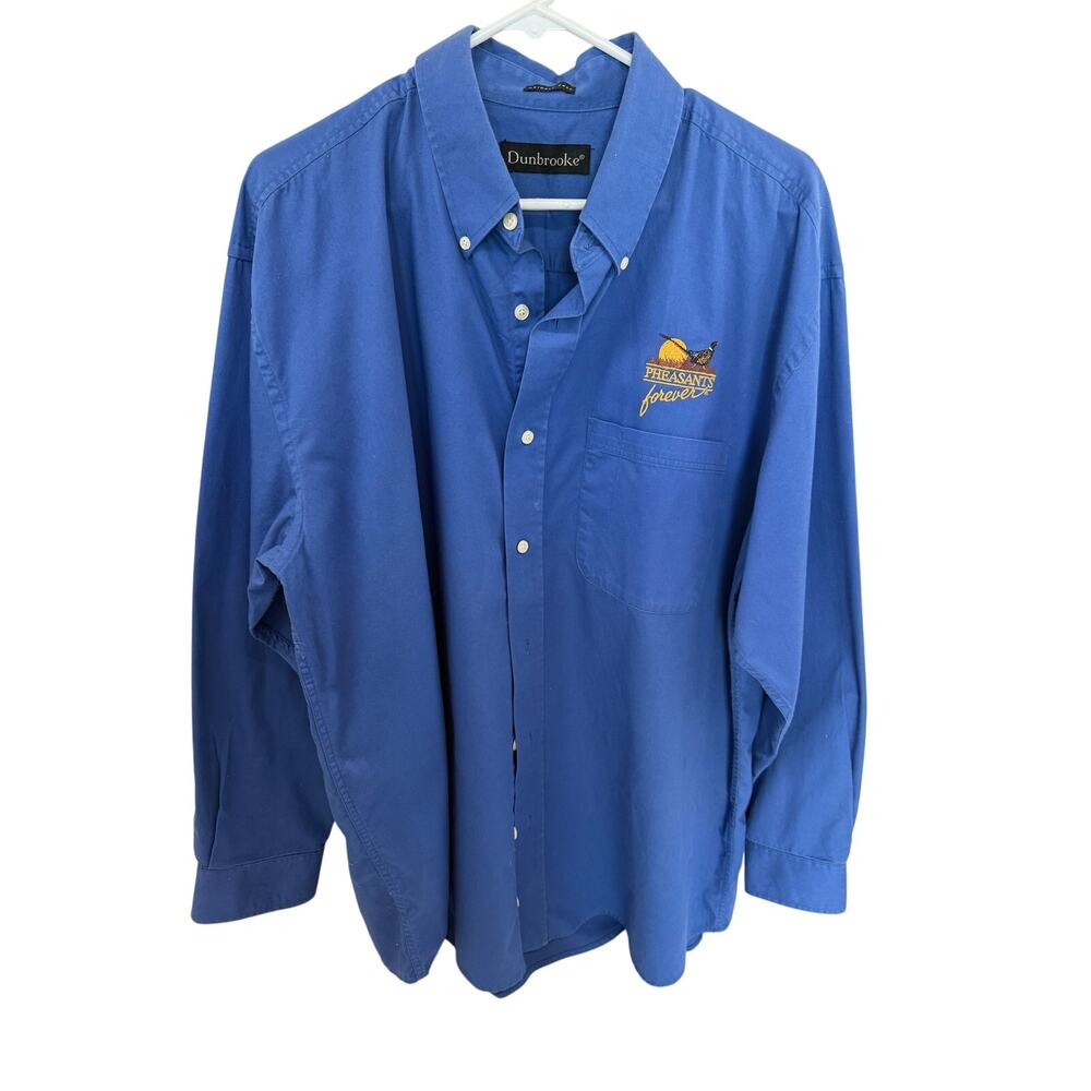 SKU 2259 Dunbrooke Pheasants Forever Men XL Blue Long Sleeve Milestone Shirt